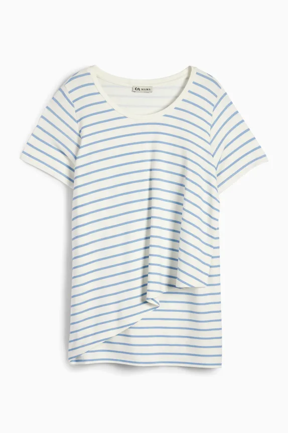 Nursing T-shirt - striped white / light blue