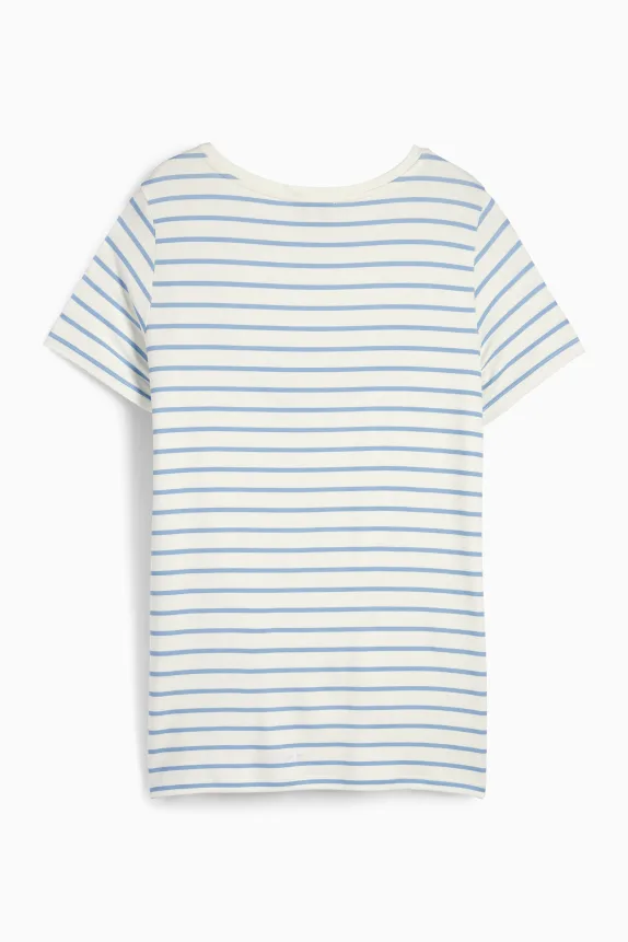 Nursing T-shirt - striped white / light blue