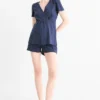 Short nursing pyjamas - polka dot dark blue