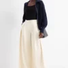 Cloth trousers with belt - high-rise waist - wide leg light beige