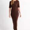 T-shirt dress - ribbed dark brown