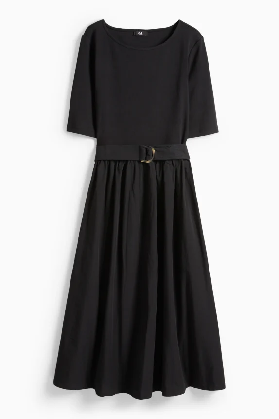 Fit & flare dress with belt black