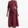 Fit & flare dress with belt bordeaux