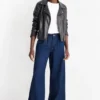 Wide leg jeans - high waist denim-dark blue