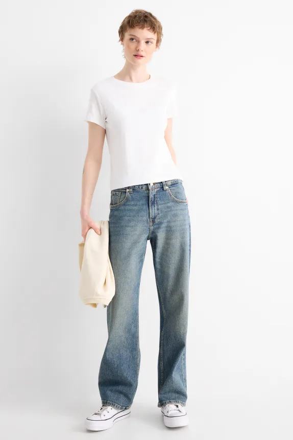Baggy jeans - mid-rise waist blue denim