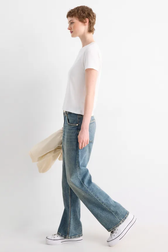 Baggy jeans - mid-rise waist blue denim