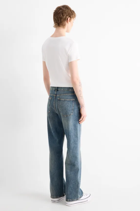Baggy jeans - mid-rise waist blue denim