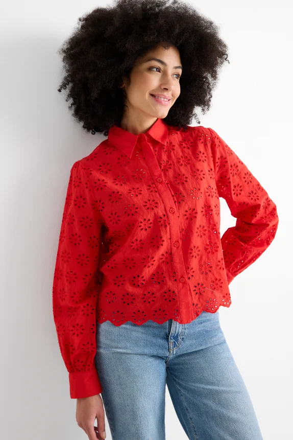 Blouse - broderie anglaise red