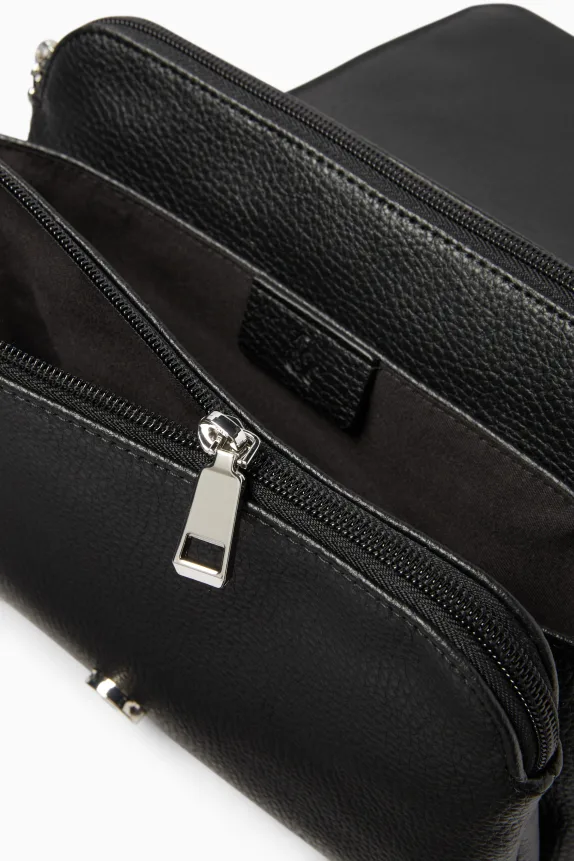 Crossbody bag with detachable bag strap - faux leather black