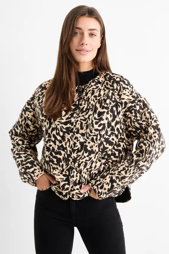 Quilted jacket - leopard print black / beige