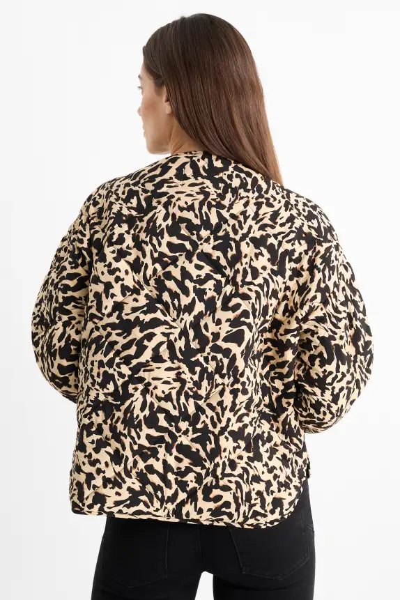Quilted jacket - leopard print black / beige