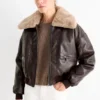 Bomber jacket with faux fur trim - faux leather dark brown