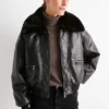 Bomber jacket with faux fur trim - faux leather black