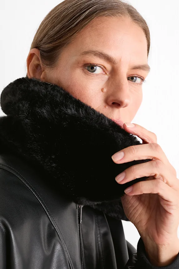 Bomber jacket with faux fur trim - faux leather black