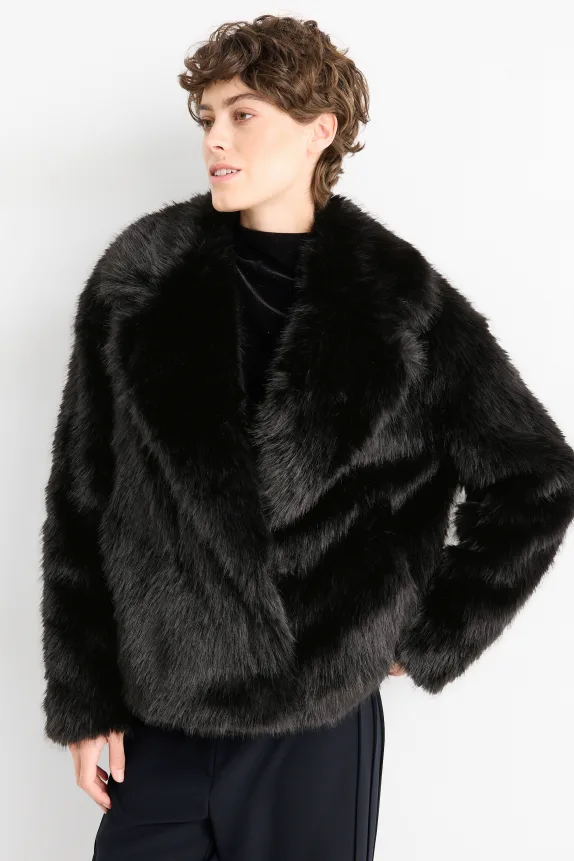 Faux fur jacket black