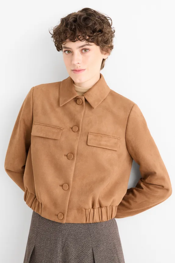 Cropped blazer - faux suede beige
