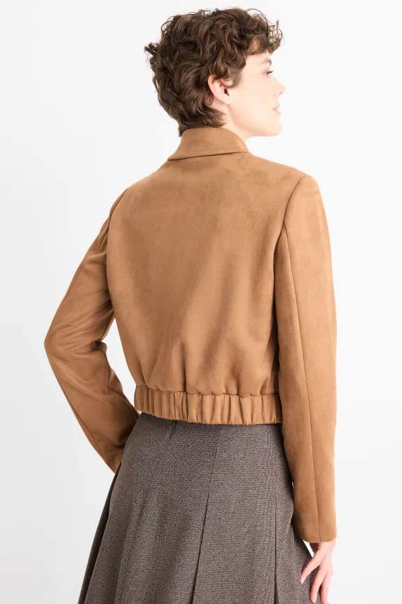 Cropped blazer - faux suede beige