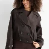 Cropped trench coat dark brown
