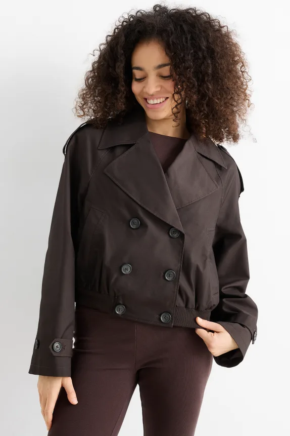 Cropped trench coat dark brown
