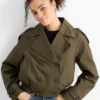 Cropped trench coat dark green