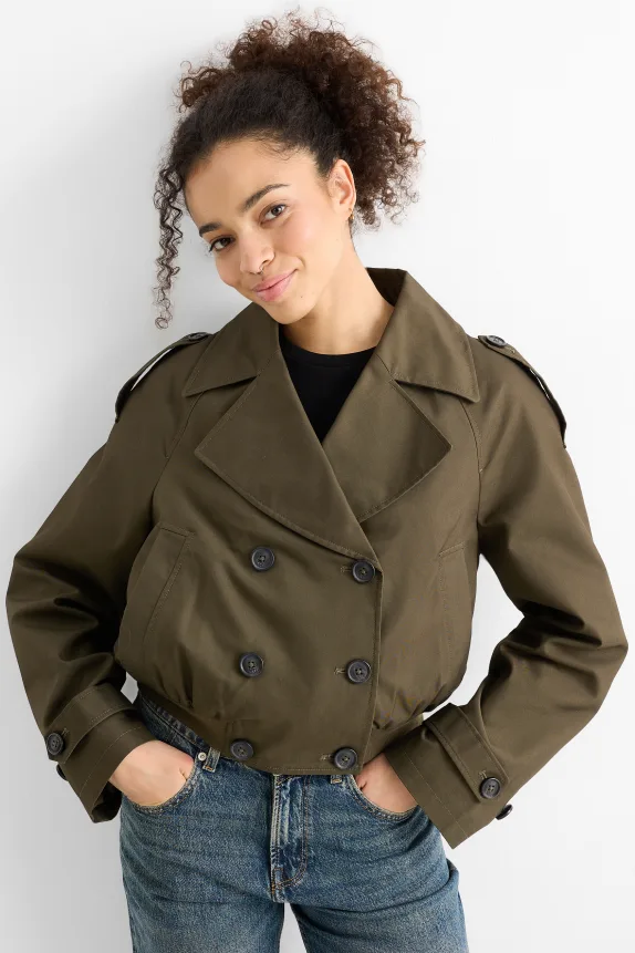 Cropped trench coat dark green