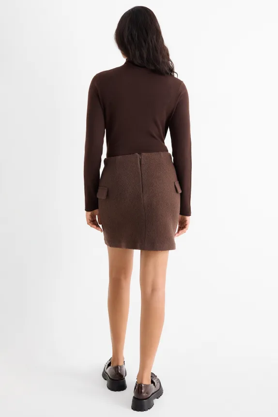 Bouclé miniskirt - wool blend dark brown