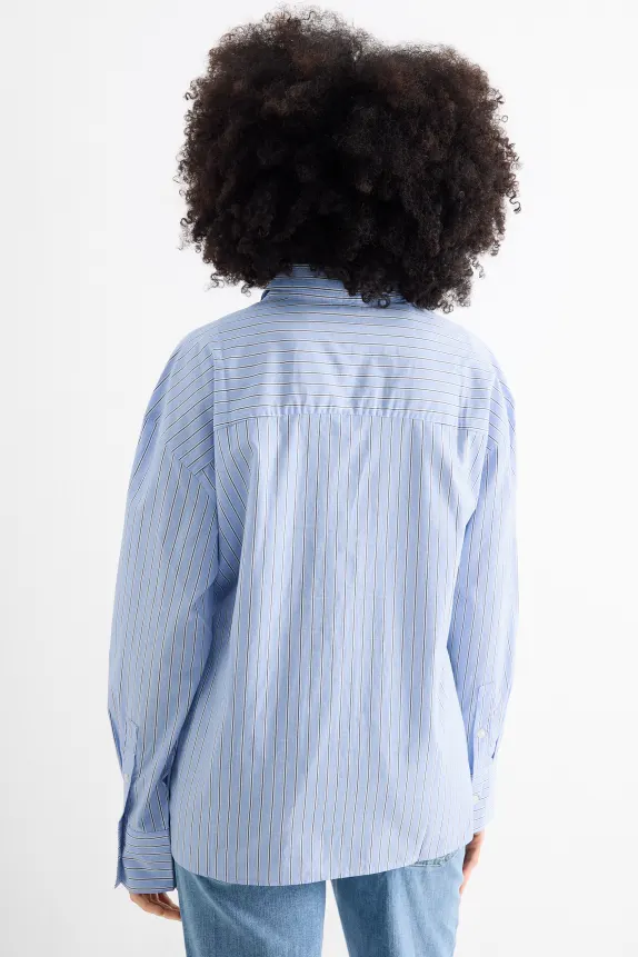 V-neck blouse with knot detail - striped light blue