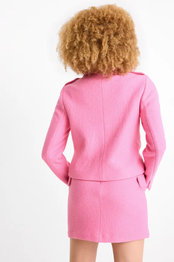 Cropped bouclÃ© blazer - regular fit - wool blend pink