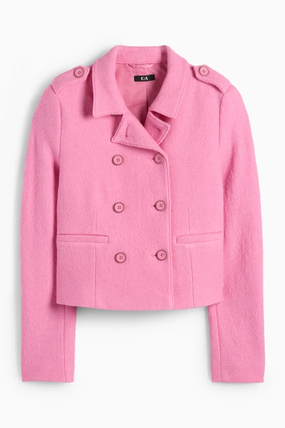 Cropped bouclÃ© blazer - regular fit - wool blend pink