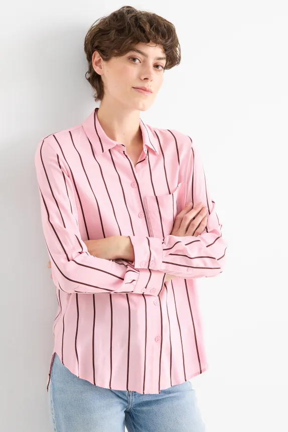 Blouse - striped brown / rose