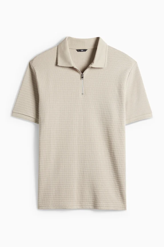 Polo shirt - regular fit - ribbed beige