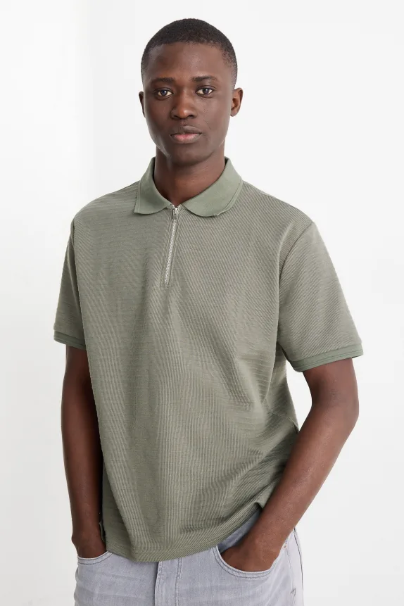 Polo shirt - regular fit - ribbed green