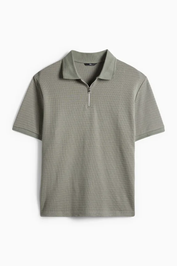 Polo shirt - regular fit - ribbed green