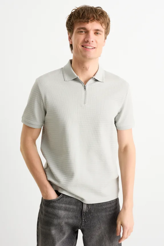 Polo shirt - regular fit - ribbed gray