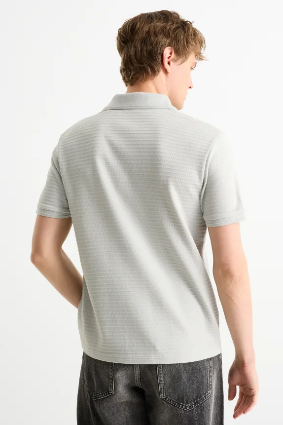 Polo shirt - regular fit - ribbed gray