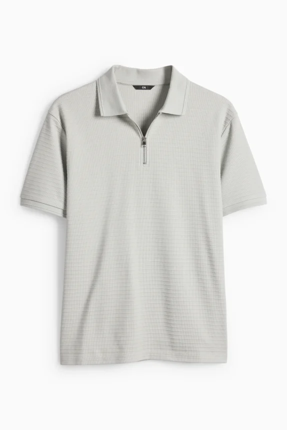 Polo shirt - regular fit - ribbed gray