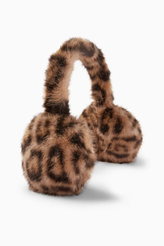Faux fur earmuffs - leopard print black / beige
