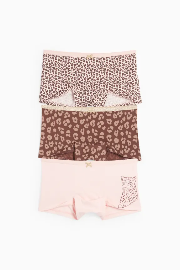 Multipack of 3 - leopard - shorts dark brown