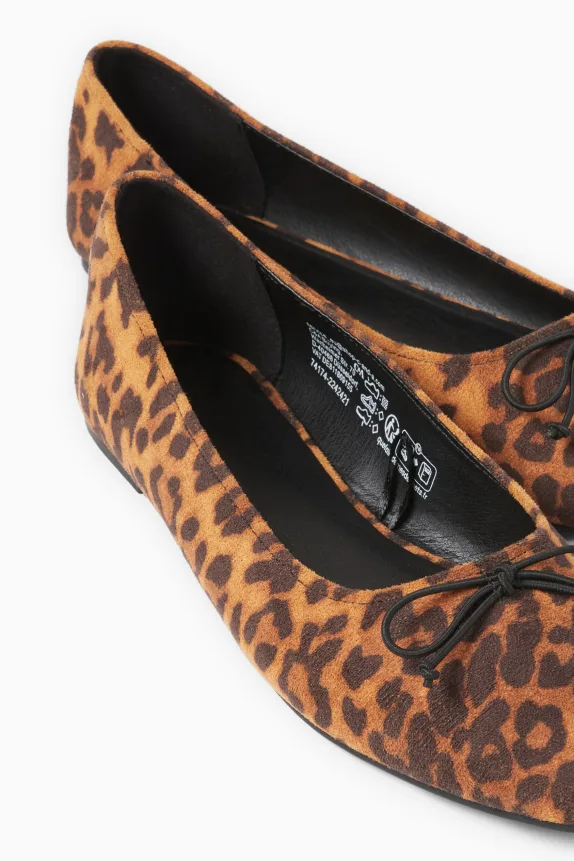Ballerinas - faux suede - leopard print black / beige