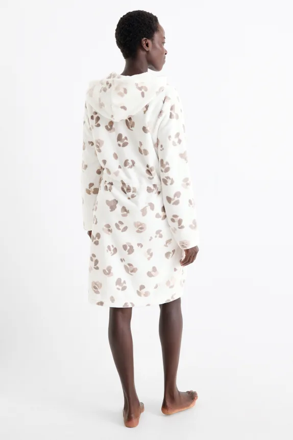 Bathrobe with hood - leopard print white