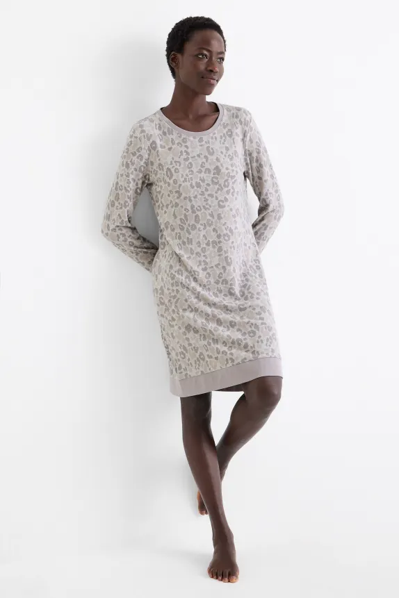Nightdress - leopard print light gray