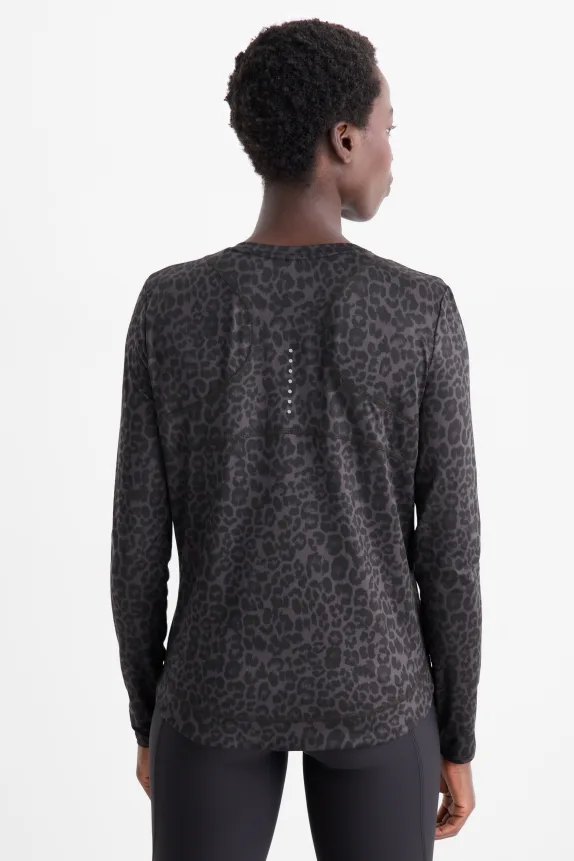 Long sleeve active top - regular fit - leopard print black / gray