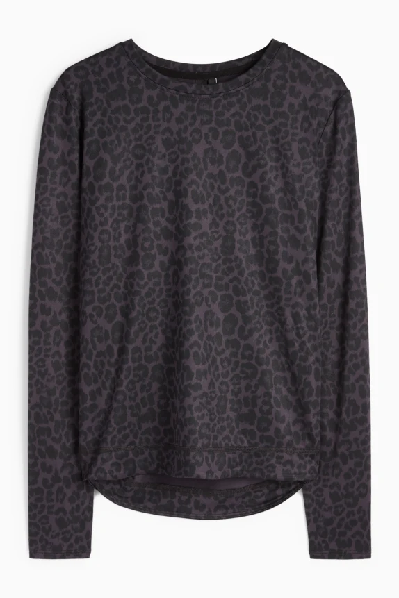 Long sleeve active top - regular fit - leopard print black / gray