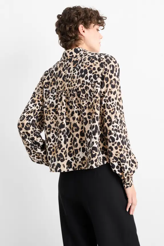 Blouse - leopard print black / beige