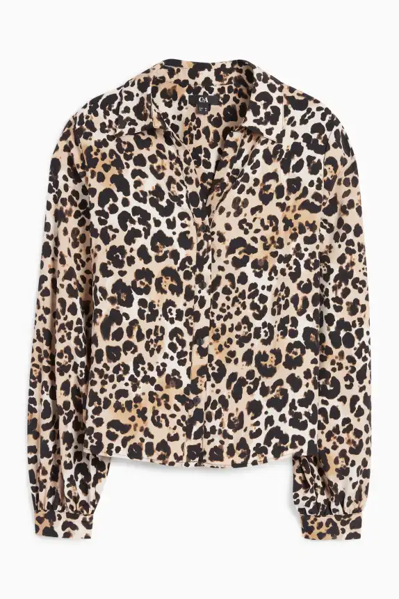 Blouse - leopard print black / beige