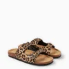 Sandals - faux leather - leopard print black / beige
