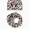 Minnie Mouse - set - beanie and snood - leopard print beige