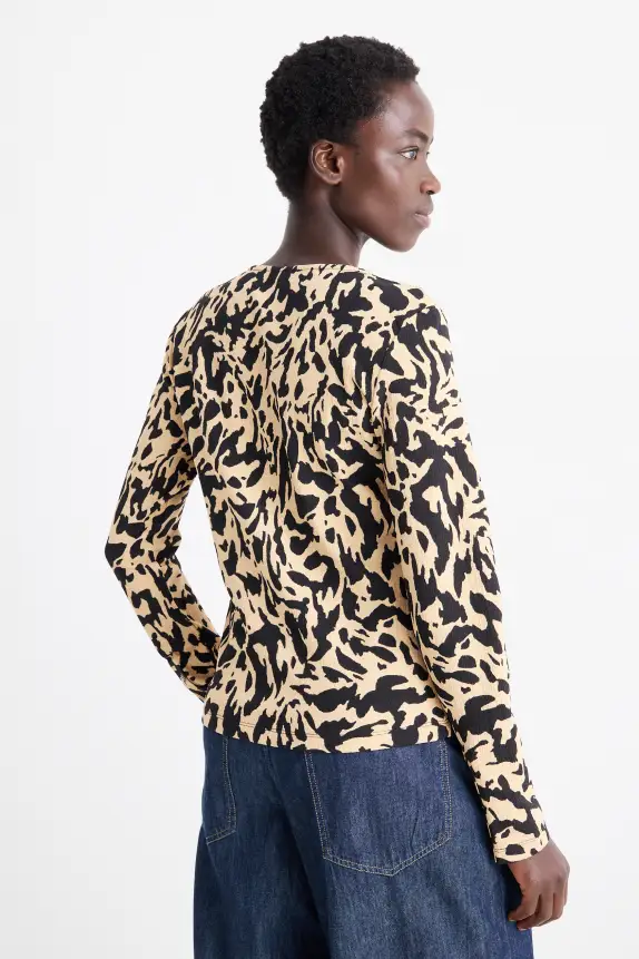 Long sleeve top - regular fit - patterned black / beige