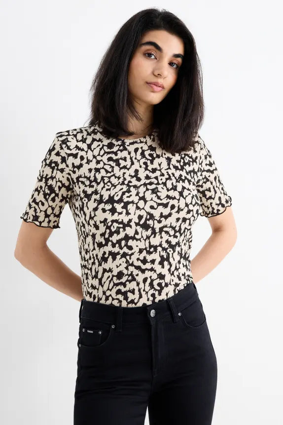 T-shirt - regular fit - leopard print black / beige