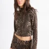 Cropped long sleeve top - slim fit - leopard print black / beige